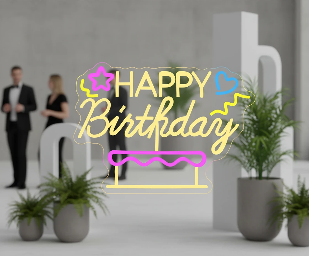 Happy Birthday&Cake Neon Sign by Neonchics