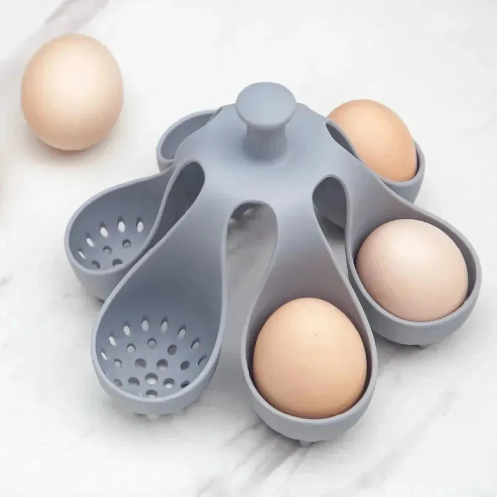 Boiled Egg Holder Silicone Egg Steamer Tray with Anti-Scald Handle by Bowlift