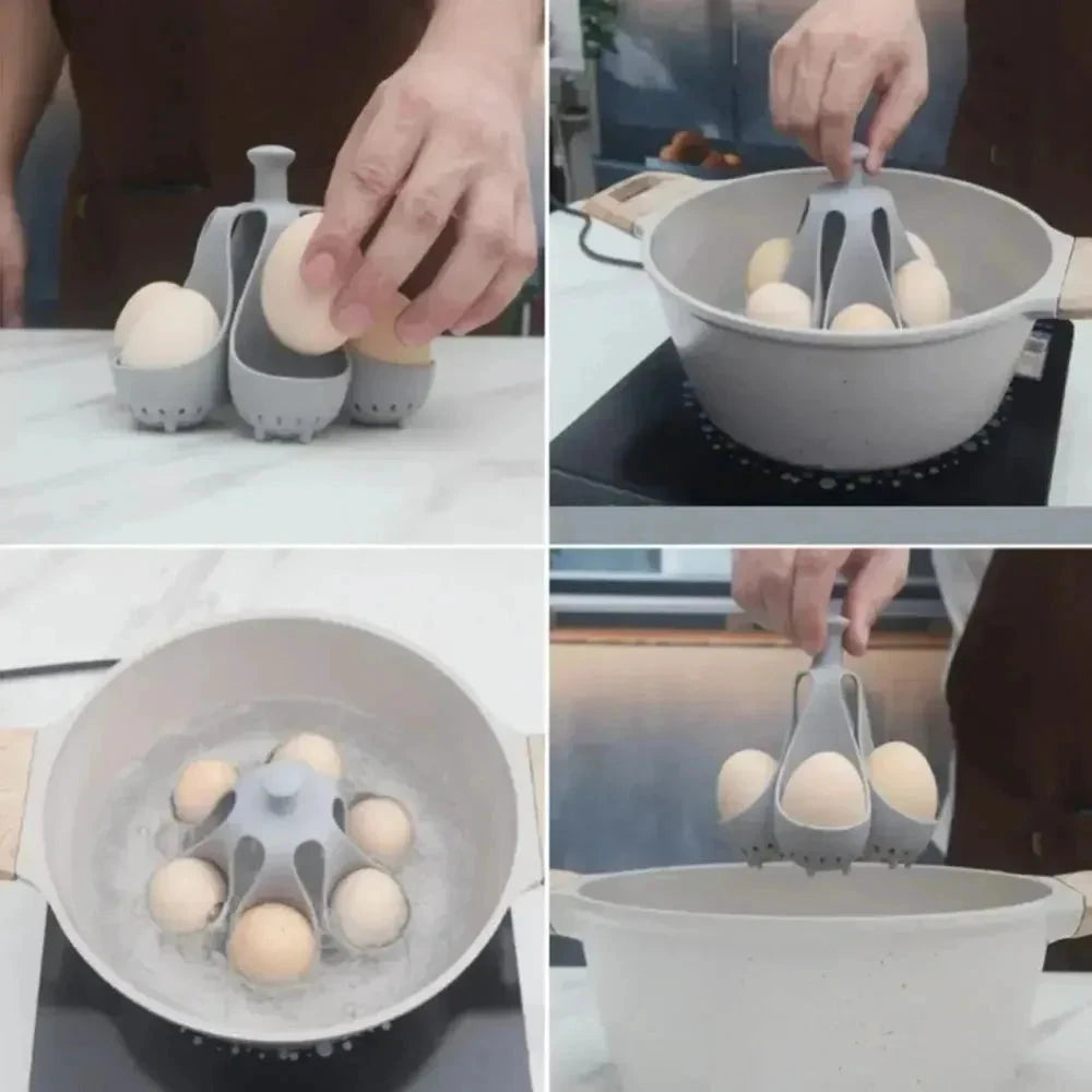 Boiled Egg Holder Silicone Egg Steamer Tray with Anti-Scald Handle by Bowlift