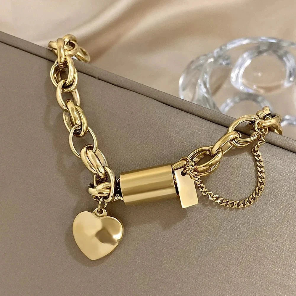 Bold & Chunky Chain Heart Bracelet by BowLift