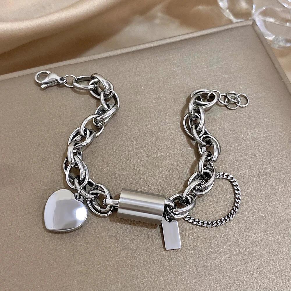 Bold & Chunky Chain Heart Bracelet by BowLift