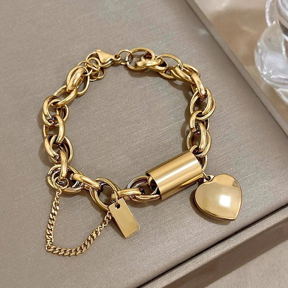 Bold & Chunky Chain Heart Bracelet by BowLift