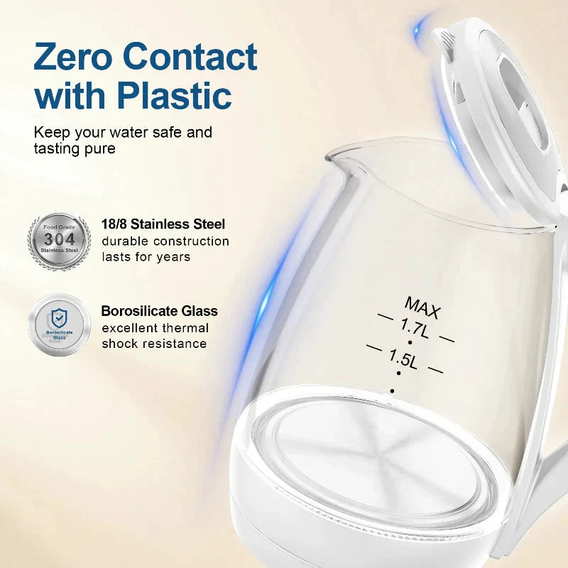 Borosilicate Glass Electric Kettle Fast Boiler with LED Indicator by Bowlift