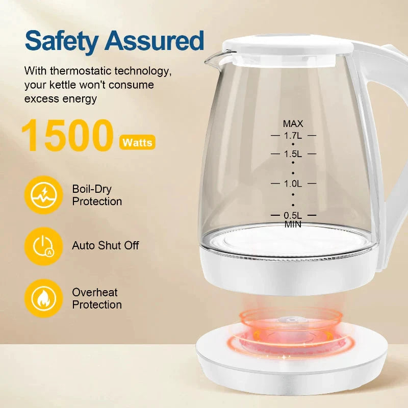 Borosilicate Glass Electric Kettle Fast Boiler with LED Indicator by Bowlift