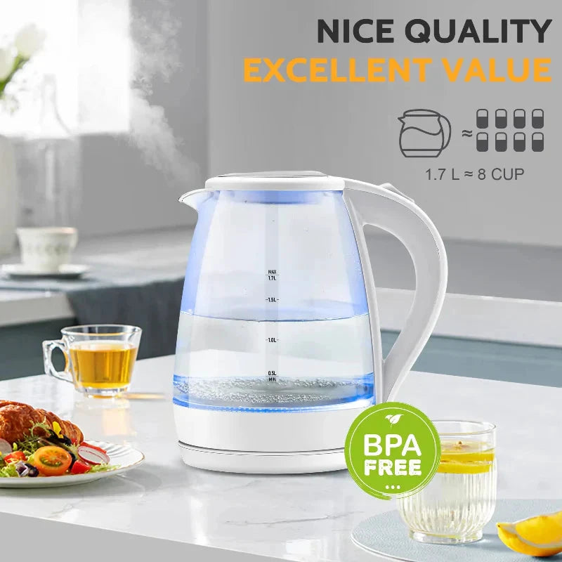 Borosilicate Glass Electric Kettle Fast Boiler with LED Indicator by Bowlift