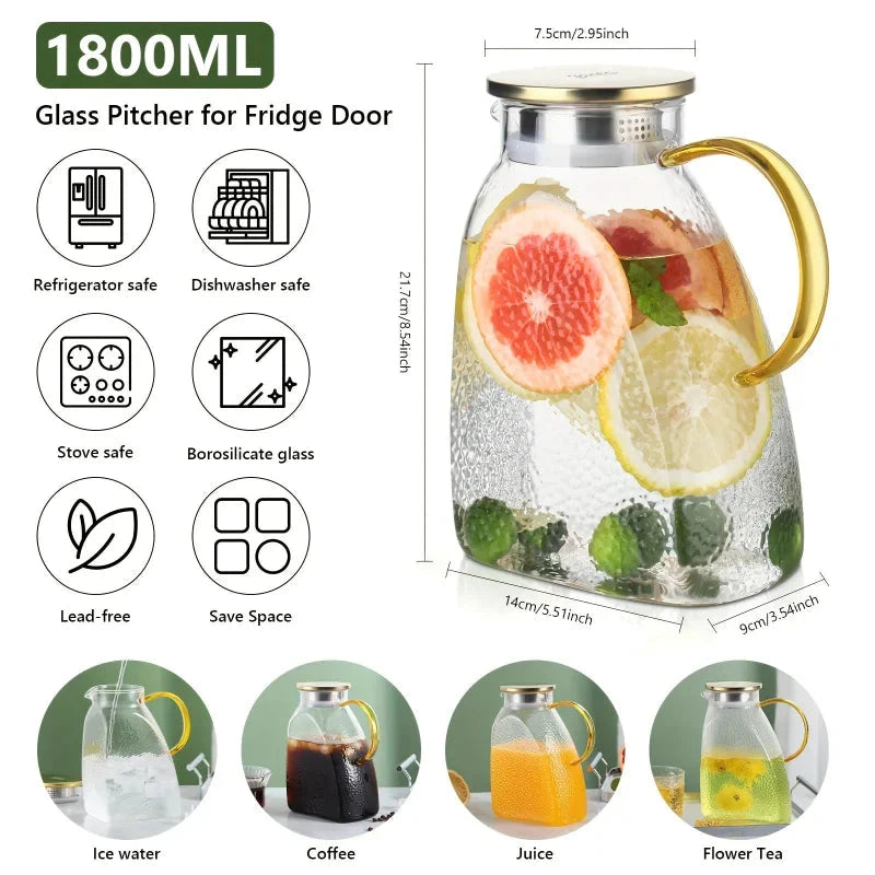 Borosilicate Glass Pitcher With Handle And Lid Ice Tea Glass Pitcher by Bowlift
