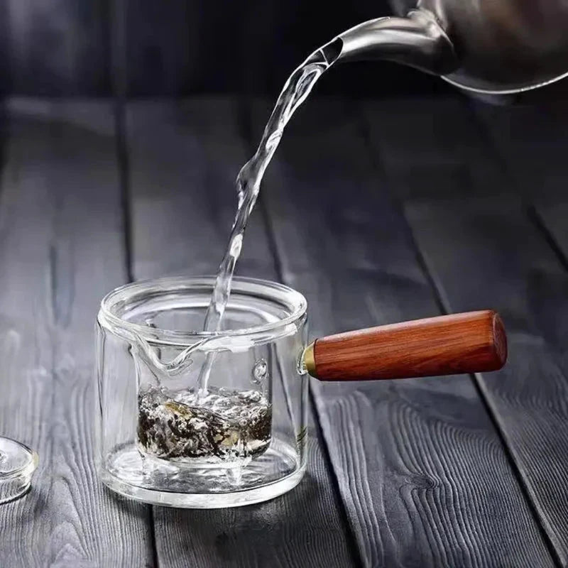 Borosilicate Glass Teapot Kettle Wooden Handle Heat Resistant Tea Maker by Bowlift