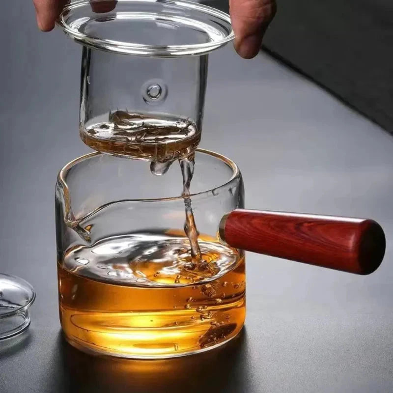Borosilicate Glass Teapot Kettle Wooden Handle Heat Resistant Tea Maker by Bowlift