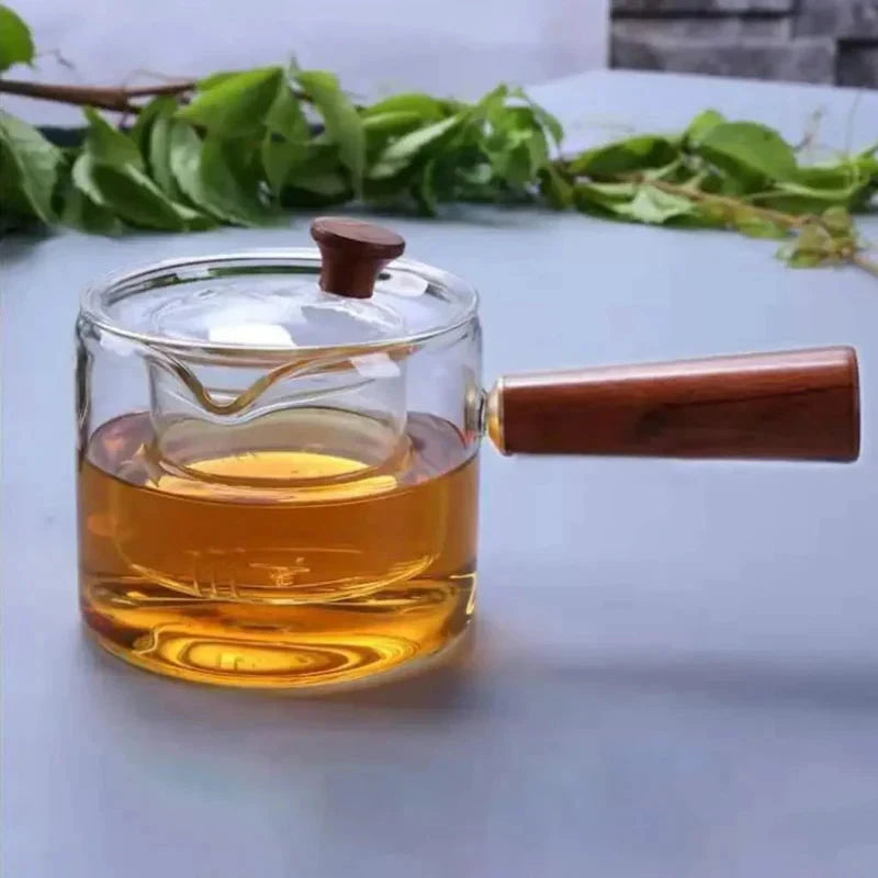 Borosilicate Glass Teapot Kettle Wooden Handle Heat Resistant Tea Maker by Bowlift