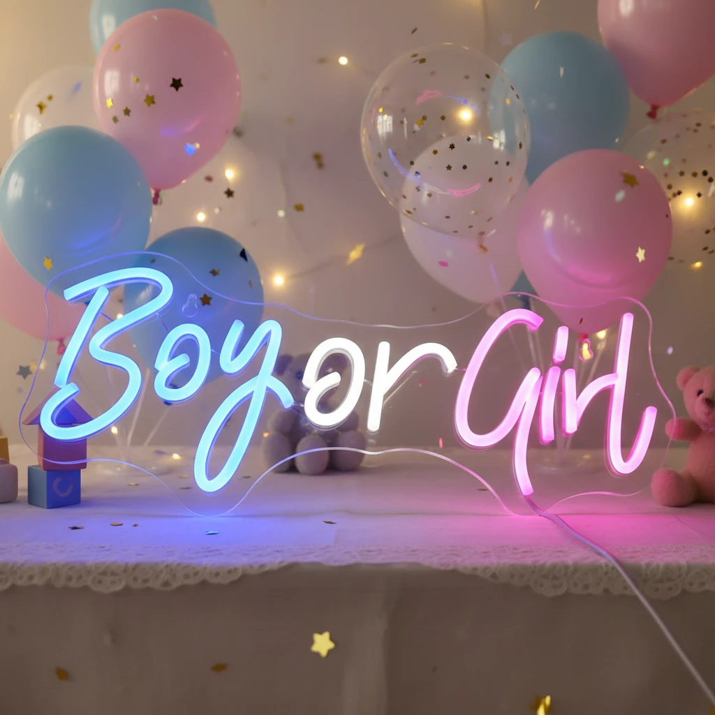 Boy or Girl Neon Sign for Baby Shower&Gender Reveal Party Decor by Neonchics