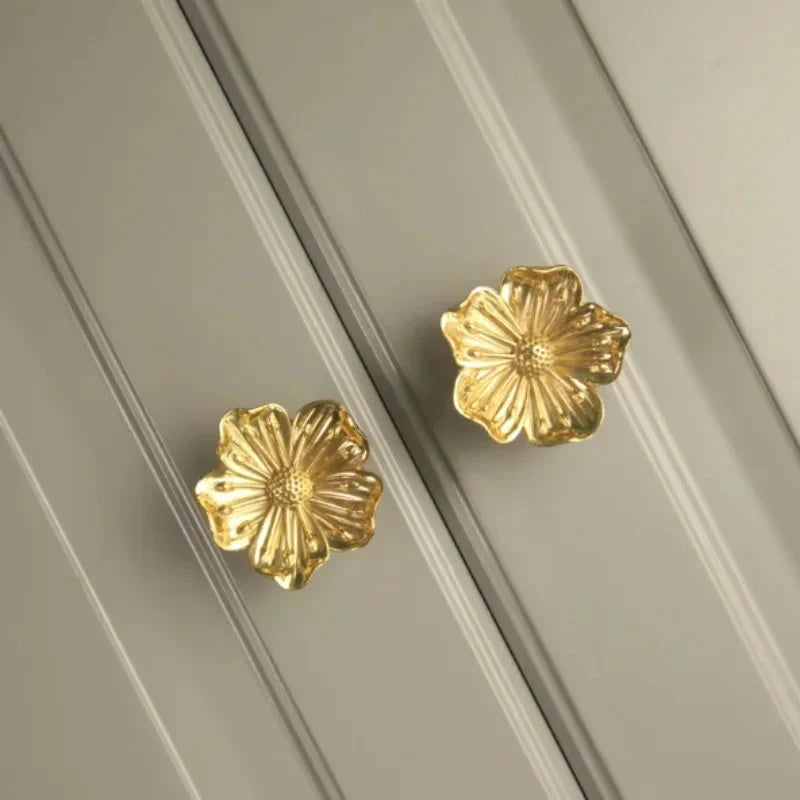 Brass Flower Cabinet Knob Single Hole Drawer Handle Furniture Pulls by Bowlift
