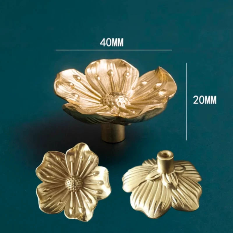 Brass Flower Cabinet Knob Single Hole Drawer Handle Furniture Pulls by Bowlift