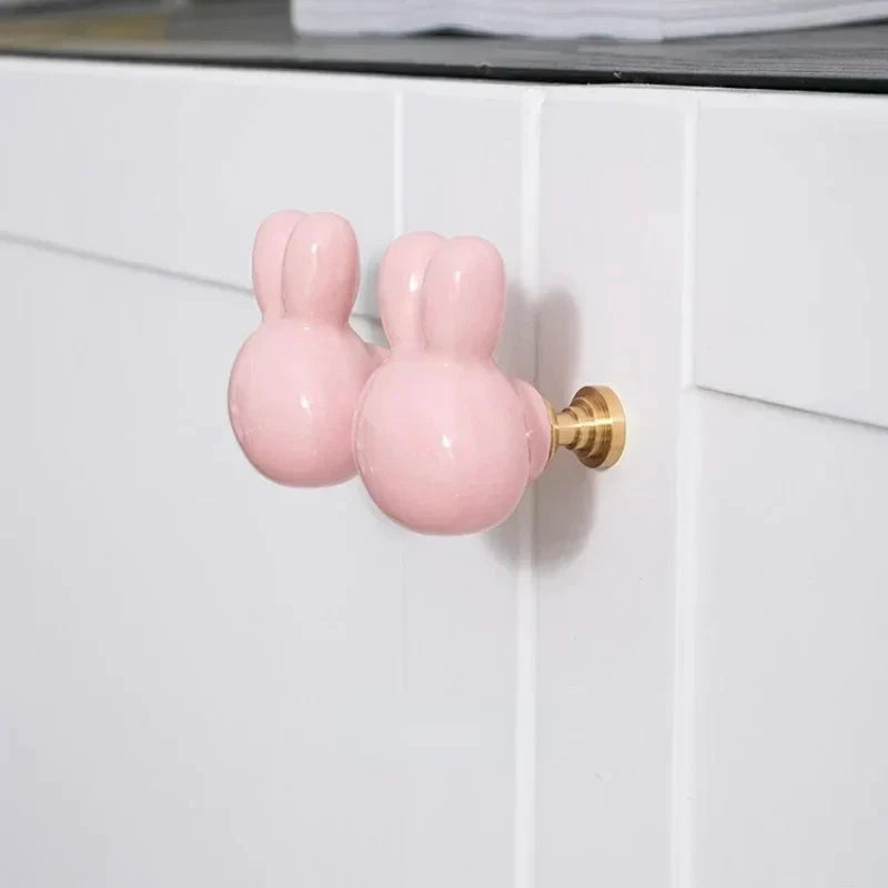 Bunny Cabinet Knobs Cute Ceramic Drawer Pulls Handles for Kids Room by Bowlift