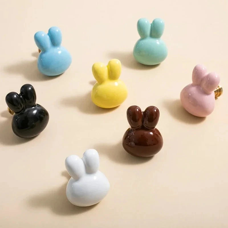 Bunny Cabinet Knobs Cute Ceramic Drawer Pulls Handles for Kids Room by Bowlift