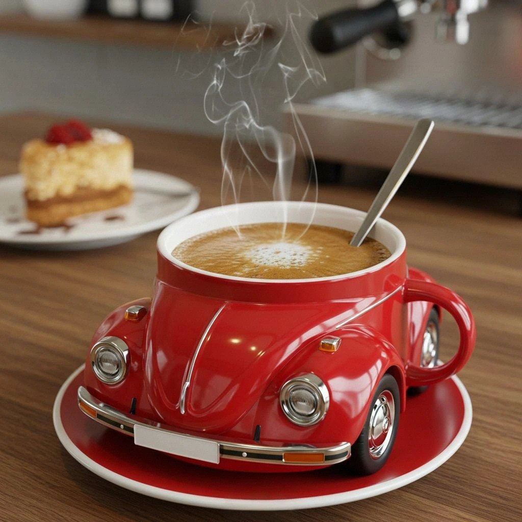 RetroCar Ceramic Coffee Mug – Unique 3D Design for Coffee & Tea by BowLift