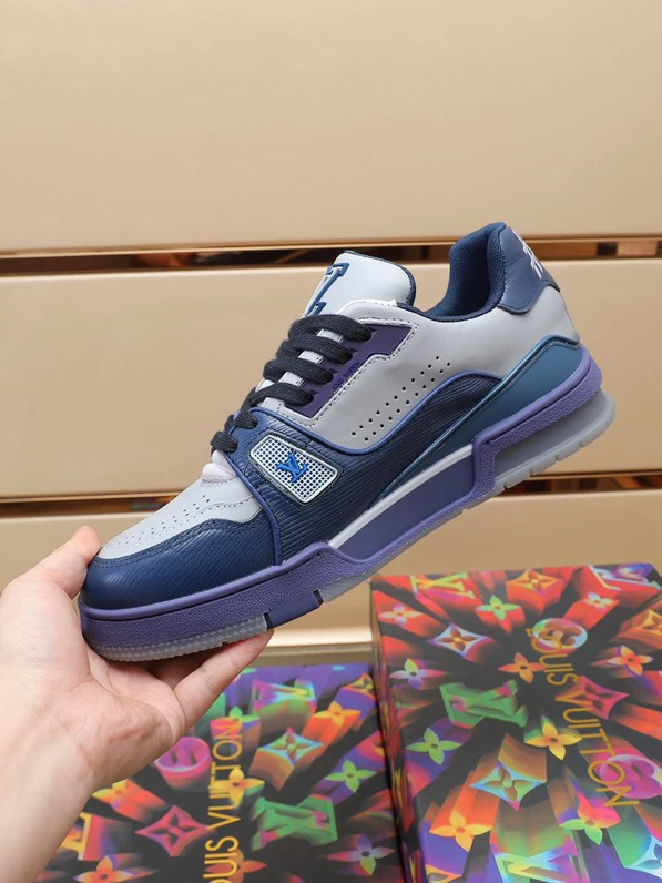 Luxury Virgil Trainer Sneakers Shoes #54 Signature Blue Light Grey Monogram by Air Jordan