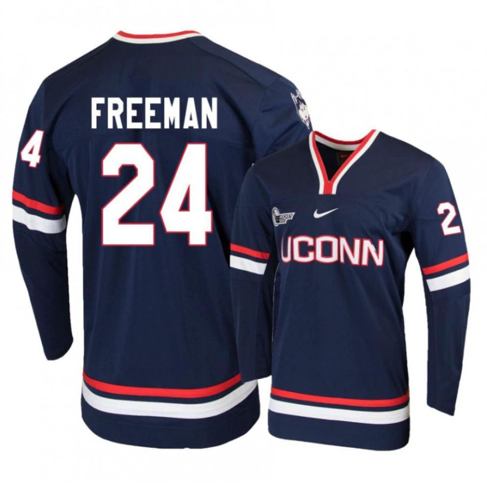Men's UConn Huskies #24 Benjamin Freeman College Hockey Stitched Navy Jersey by Hockey David