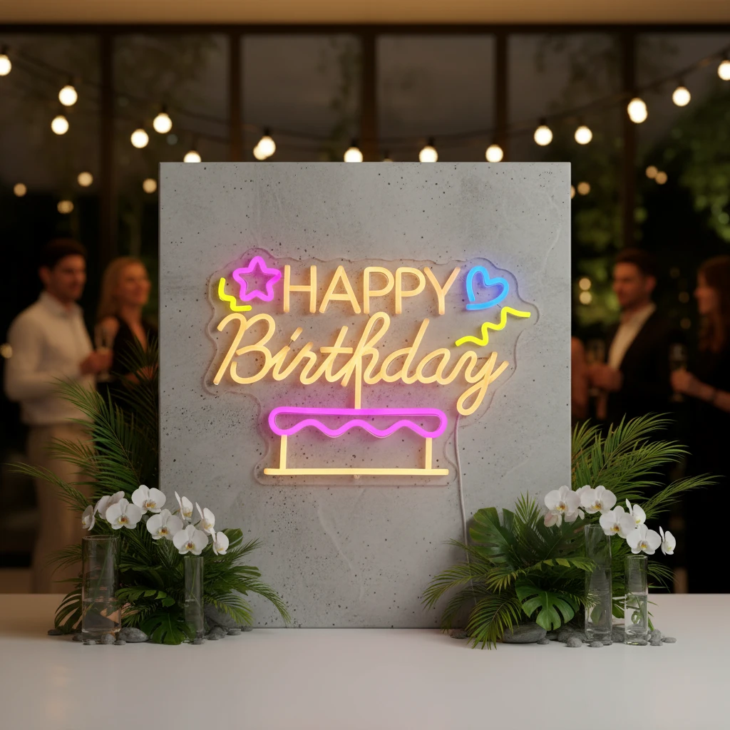Happy Birthday&Cake Neon Sign by Neonchics