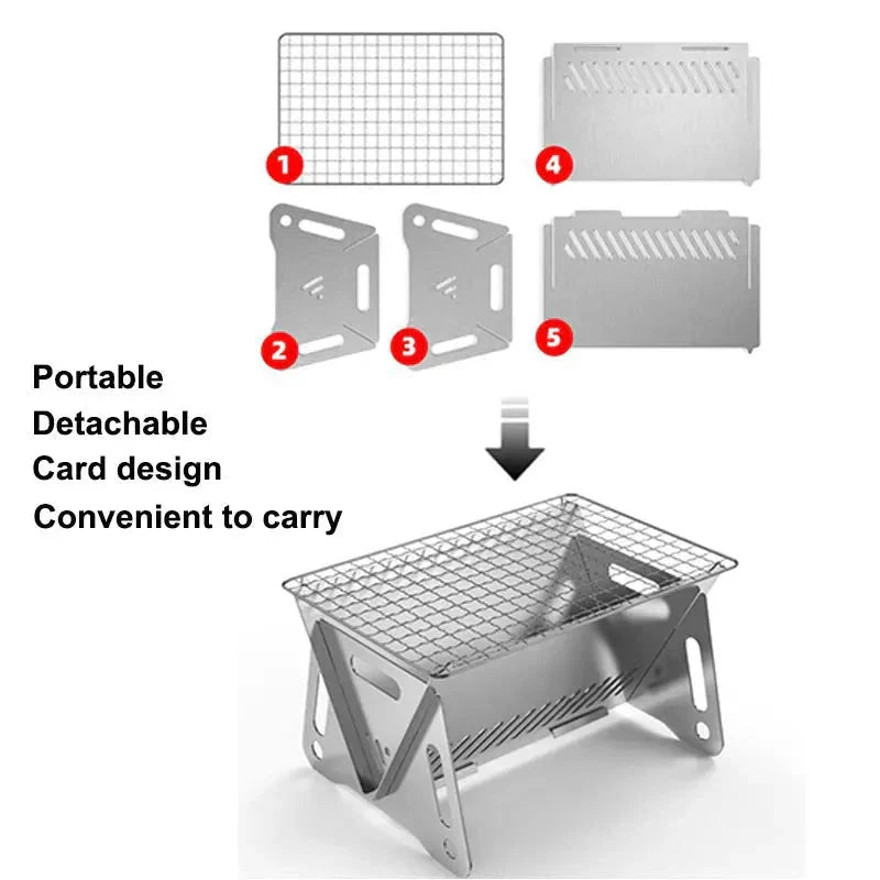 Camping Barbecue Grill Portable Folding Stainless Picnic BBQ Rack by Bowlift