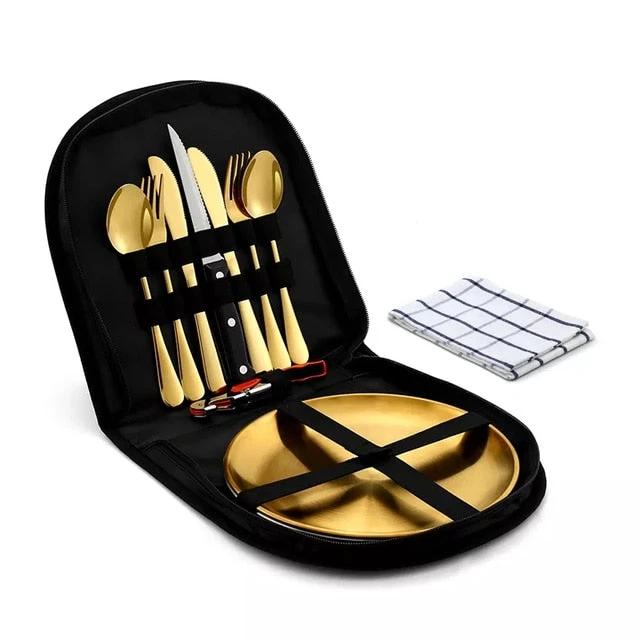 Camping Tableware Set Stainless Steel Picnic Cutlery Set by Bowlift