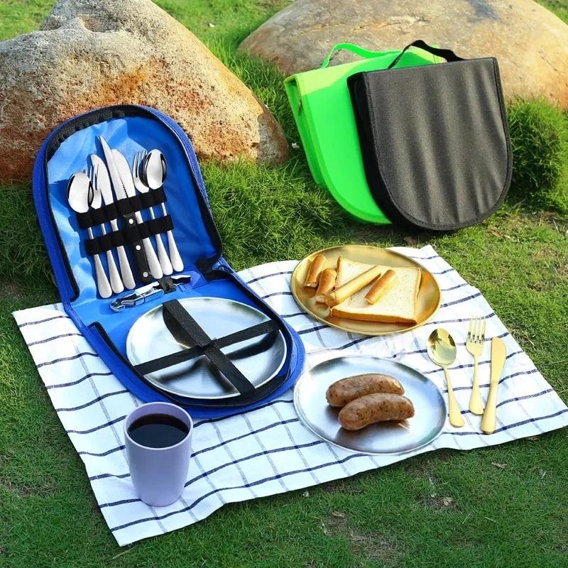 Camping Tableware Set Stainless Steel Picnic Cutlery Set by Bowlift