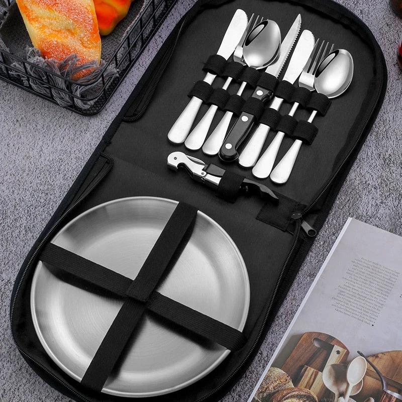 Camping Tableware Set Stainless Steel Picnic Cutlery Set by Bowlift