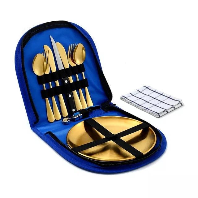 Camping Tableware Set Stainless Steel Picnic Cutlery Set by Bowlift