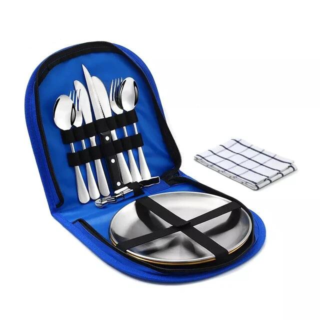 Camping Tableware Set Stainless Steel Picnic Cutlery Set by Bowlift