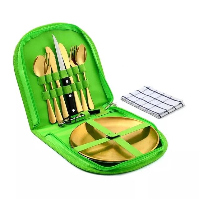 Camping Tableware Set Stainless Steel Picnic Cutlery Set by Bowlift