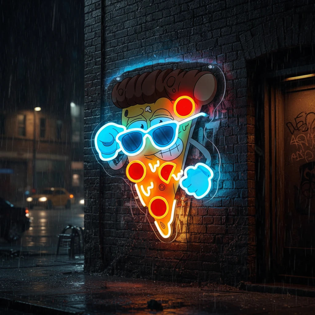 Cool Cartoon Pizza Custom Led Neon Signs for Wall Decor by Neonchics