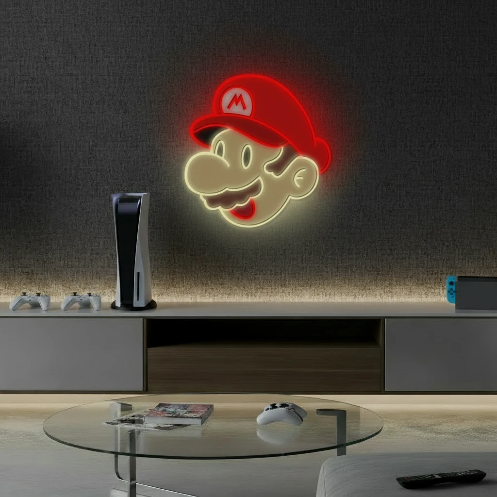 Mario Neon Sign Cartoon Neon Sign Wall Decor Art by Neonchics