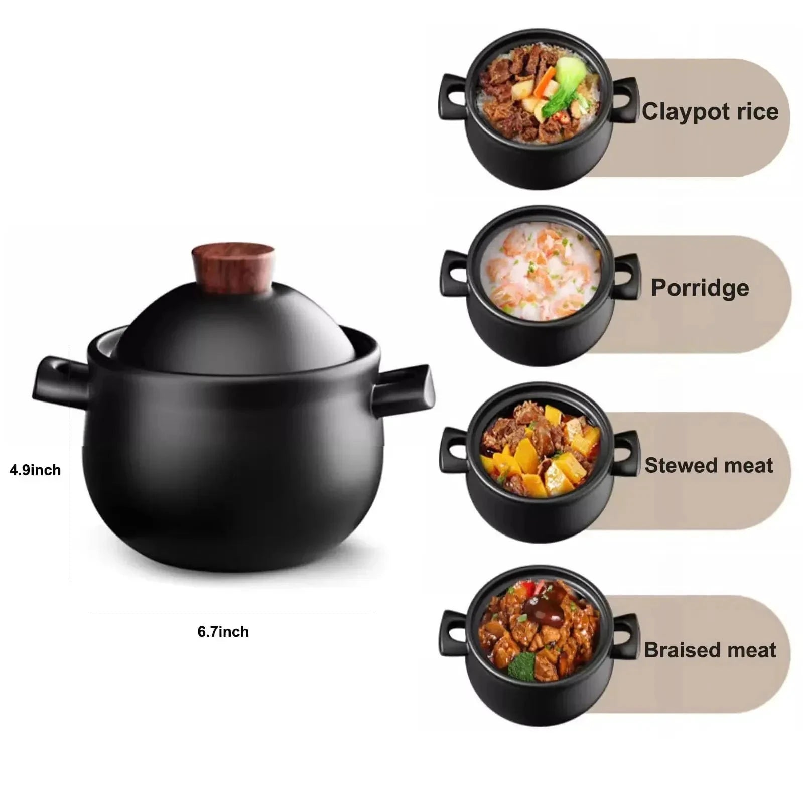 Casserole Stew Pot Ceramic Cookware Soup Cooking Pot Kitchen Crock Pot by Bowlift