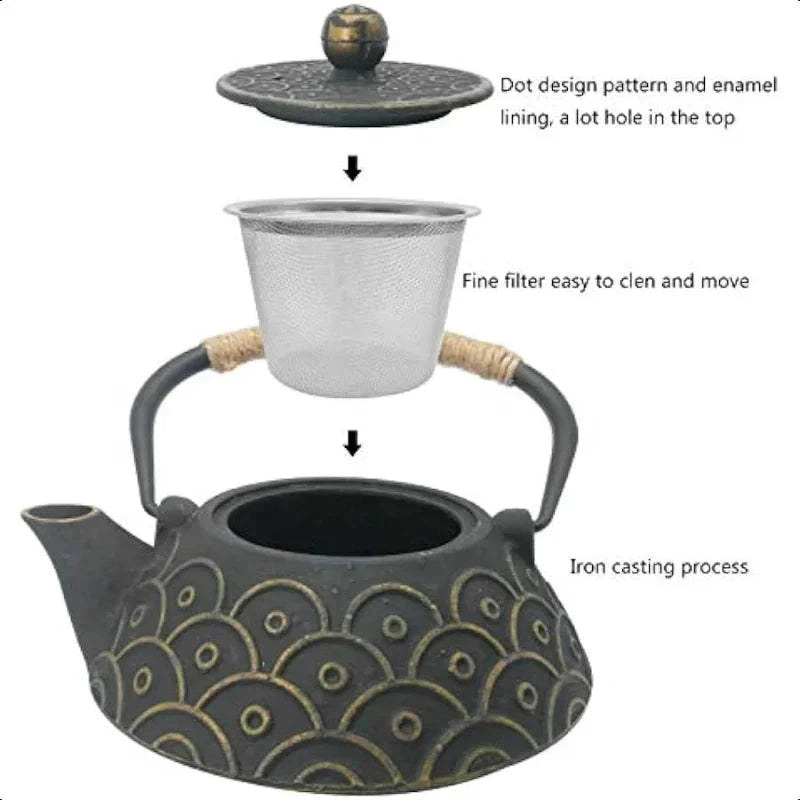 Cast Iron Teapot with Stainless Steel Infuser Loose Leaf Tea Kettle by Bowlift