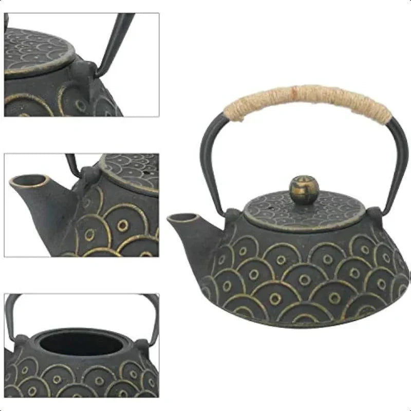 Cast Iron Teapot with Stainless Steel Infuser Loose Leaf Tea Kettle by Bowlift