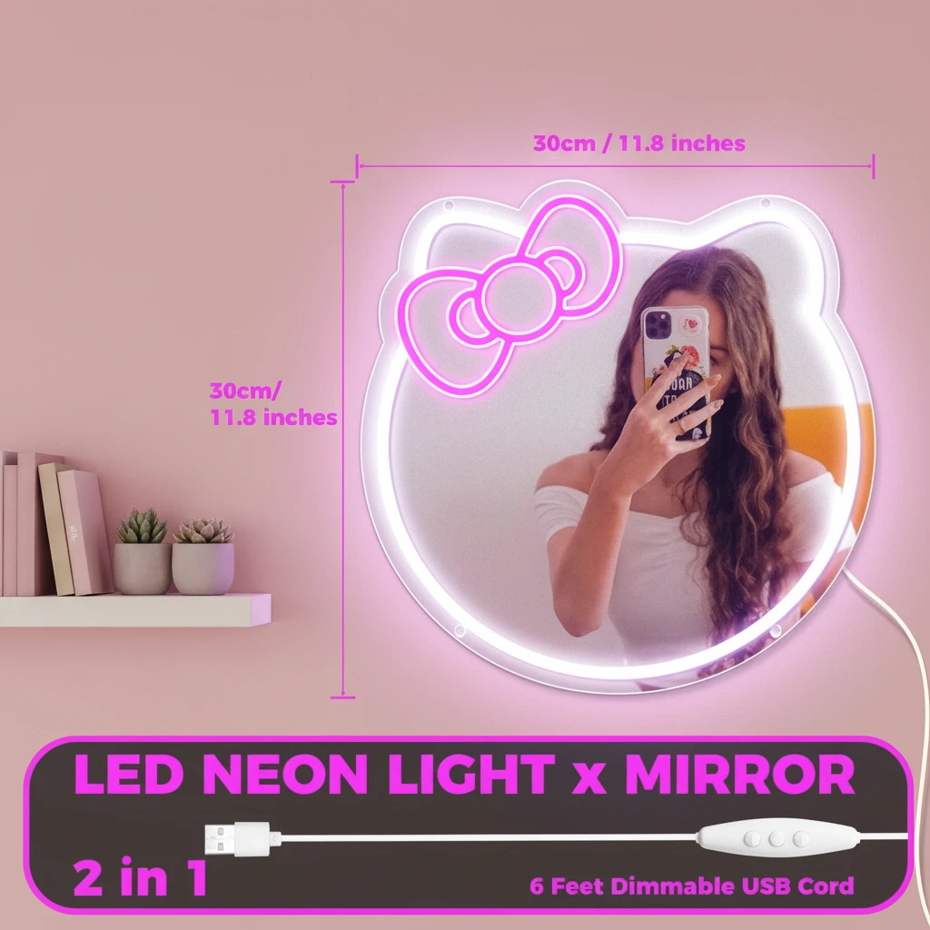 Anime Cat Mirror Neon Sign for Wall Decor Girls Dresser Decor by Neonchics