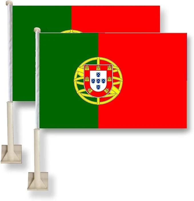 Car Window Flag of Portugal 11X18 Inch(28x46cm) 100% Polyester, Strong White Flagpole by flagsshop
