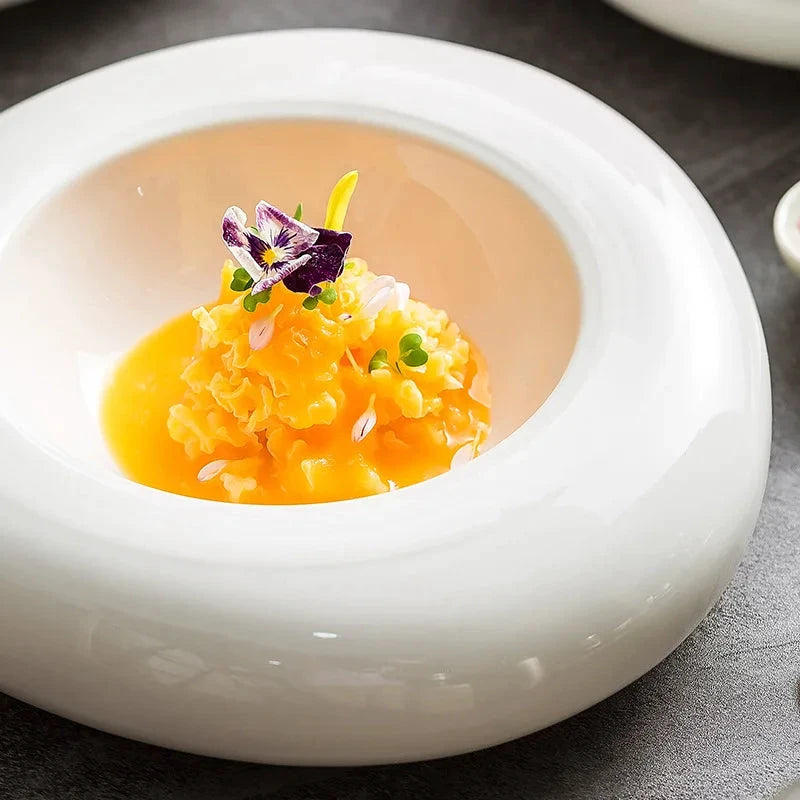 Ceramic Insulation Plate White Irregular Cold Dish Plate for Cuisine by Bowlift