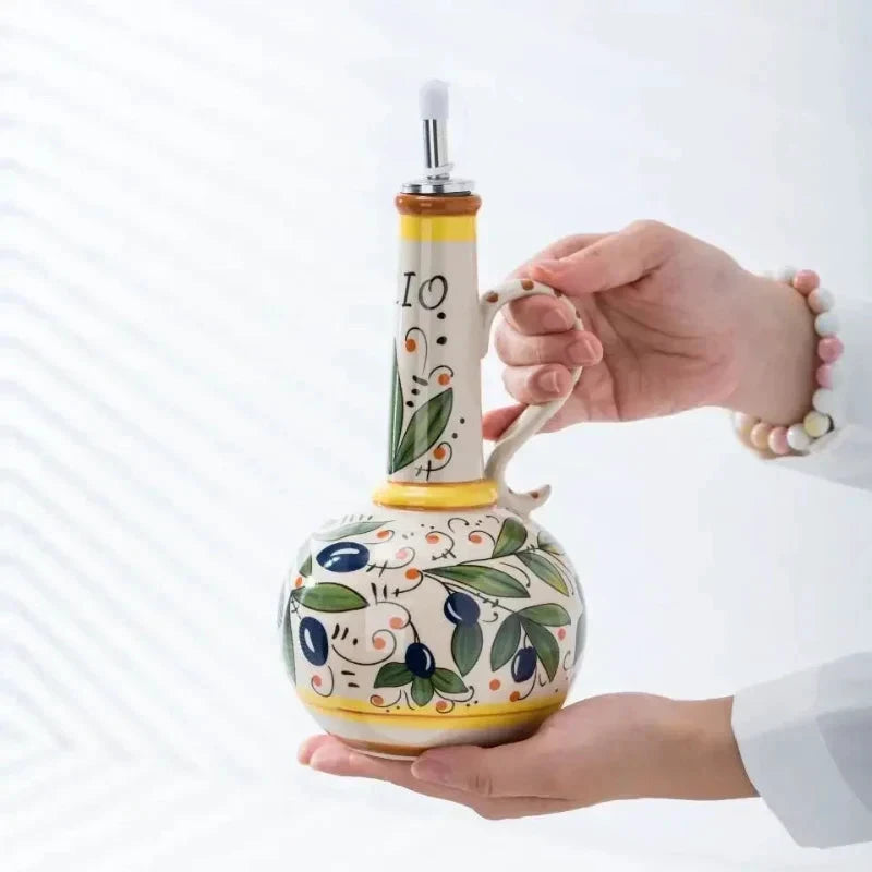Ceramic Oil Bottle Kitchen Seasoning Dispenser with Drip-Free Spout by Bowlift