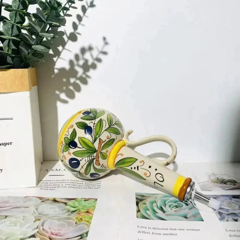 Ceramic Oil Bottle Kitchen Seasoning Dispenser with Drip-Free Spout by Bowlift