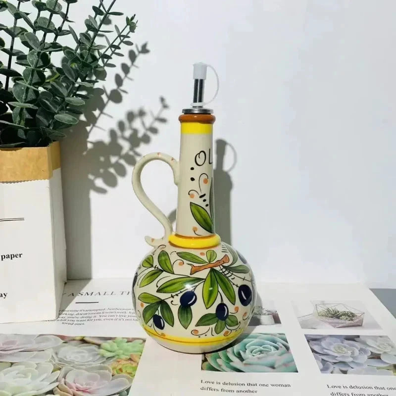 Ceramic Oil Bottle Kitchen Seasoning Dispenser with Drip-Free Spout by Bowlift