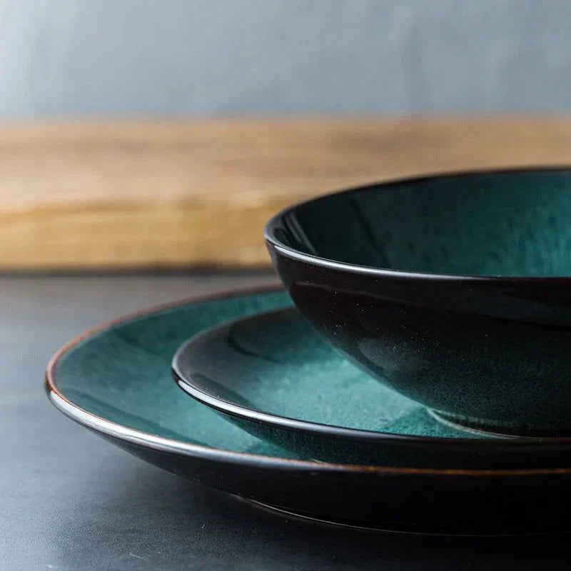 Ceramic Steak Plate Pasta Dish Bowl Cup Kitchen Dinnerware in Green by Bowlift