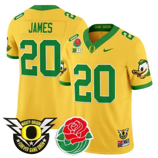 Jordan James Jersey #20 Oregon Ducks 2025 Rose Bowl Game Patch Vapor Gold by My Store