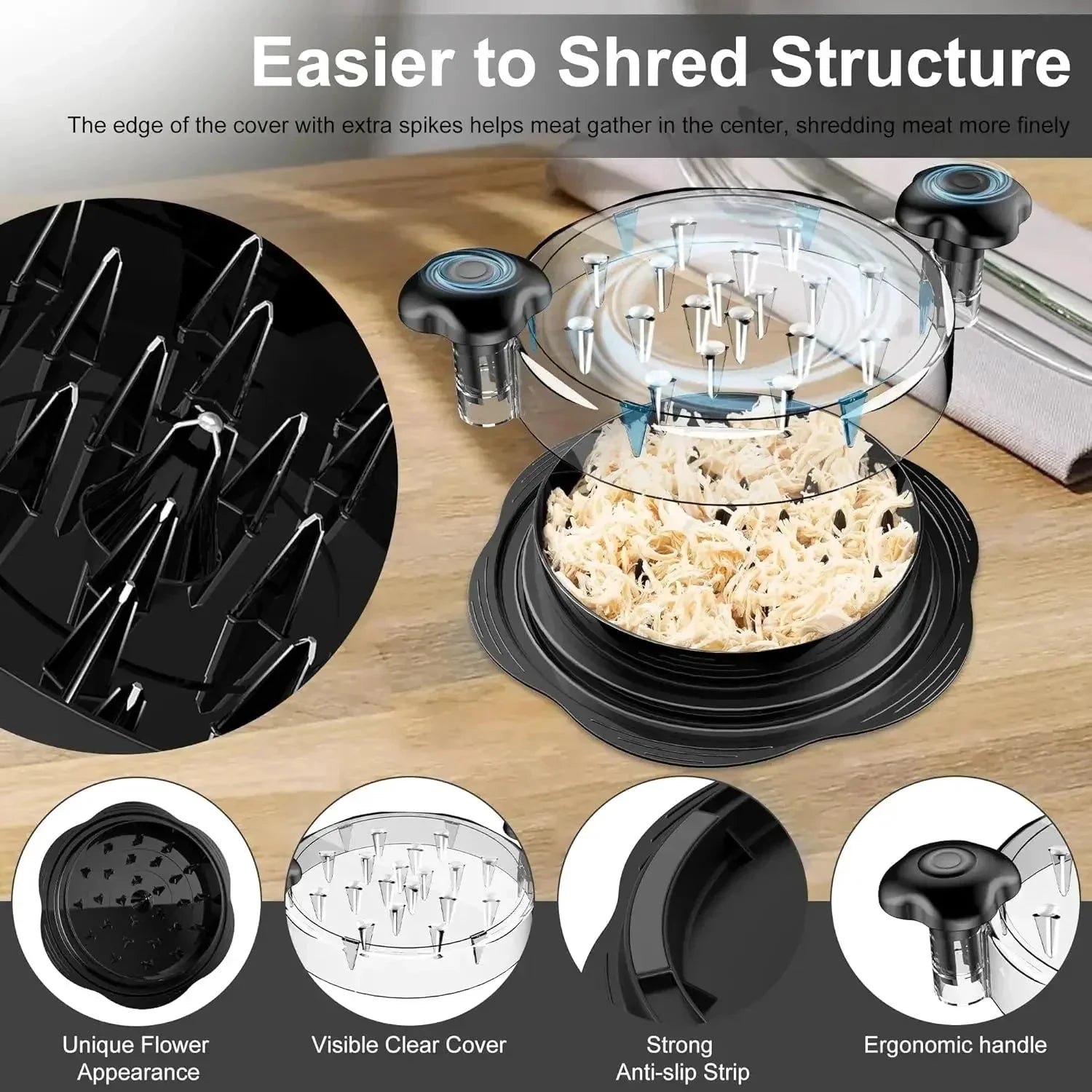 Chicken Shredder Tool Meat Mincing Grinder Machine with Lid by Bowlift