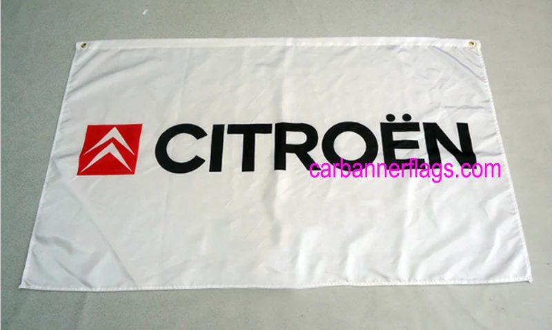 Citroen Flag-3x5ft Banner-2 Metal Grommets-Black-White with car logo by flagsshop