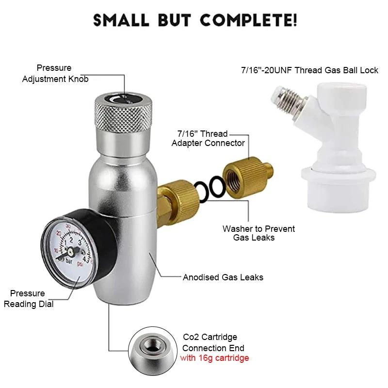 Co2 Charger Kit 0-60PSI Co2 Regulator Mini Keg Charger with Ball Lock by Bowlift