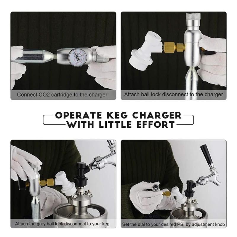 Co2 Charger Kit 0-60PSI Co2 Regulator Mini Keg Charger with Ball Lock by Bowlift