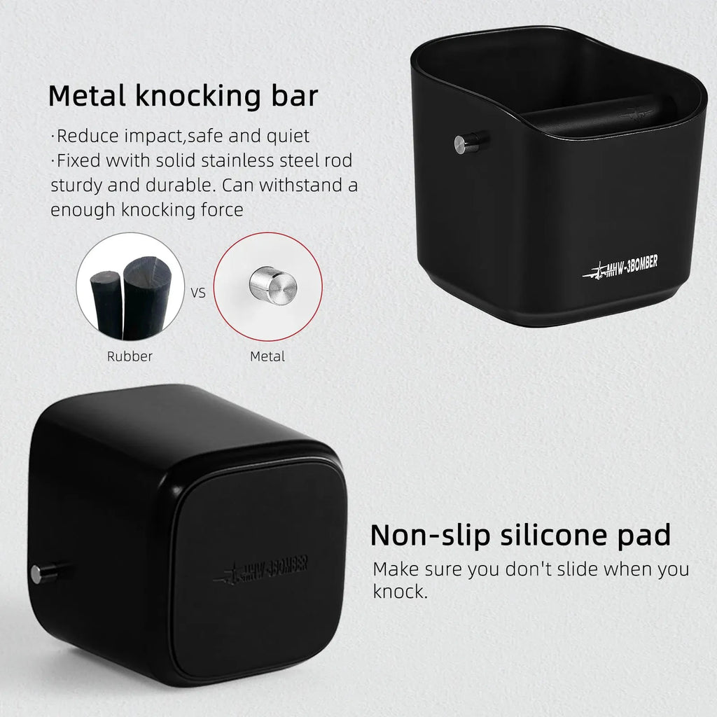 Coffee Grounds Knock Box Square Removable Knock Bar and Non-Slip Base by Bowlift