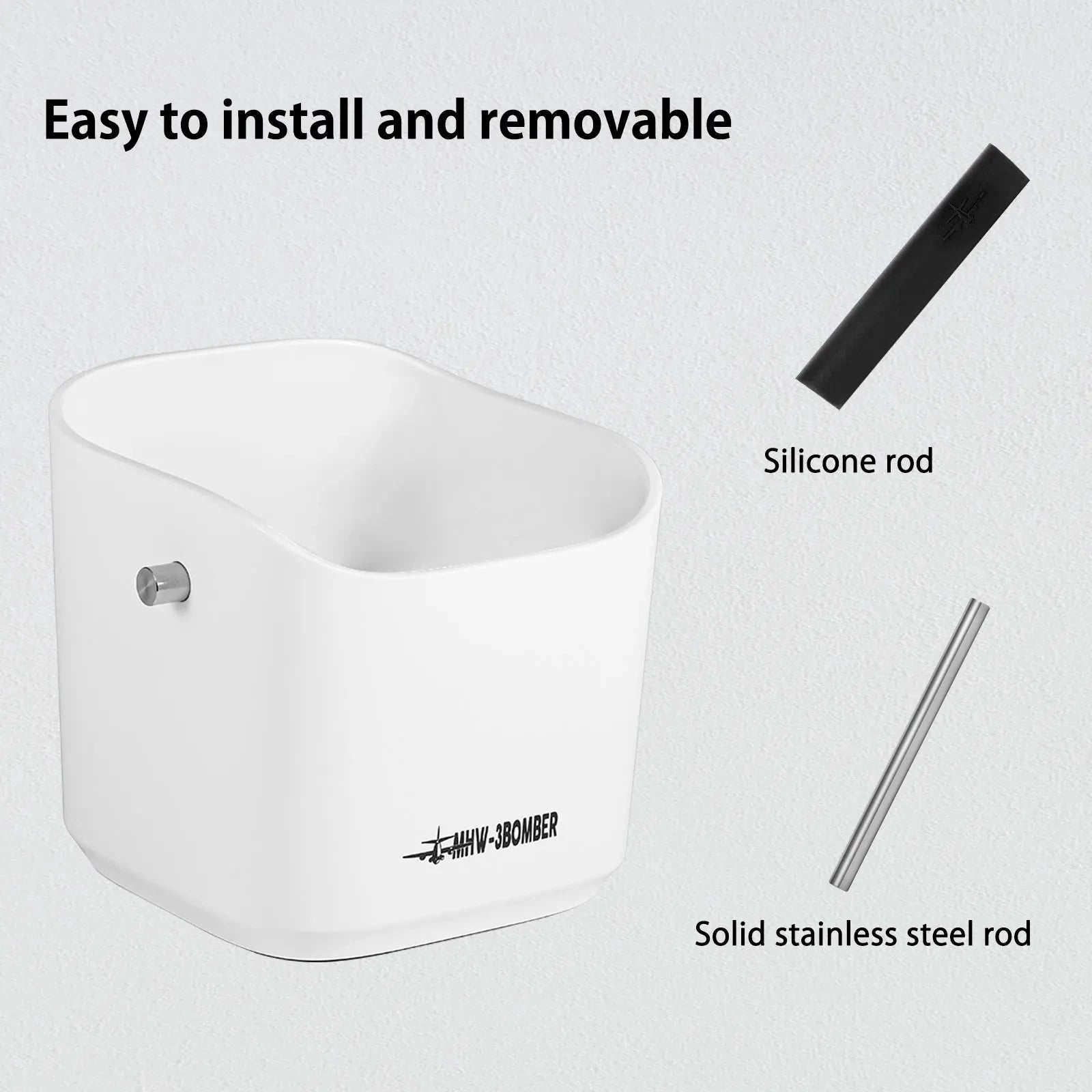 Coffee Grounds Knock Box Square Removable Knock Bar and Non-Slip Base by Bowlift