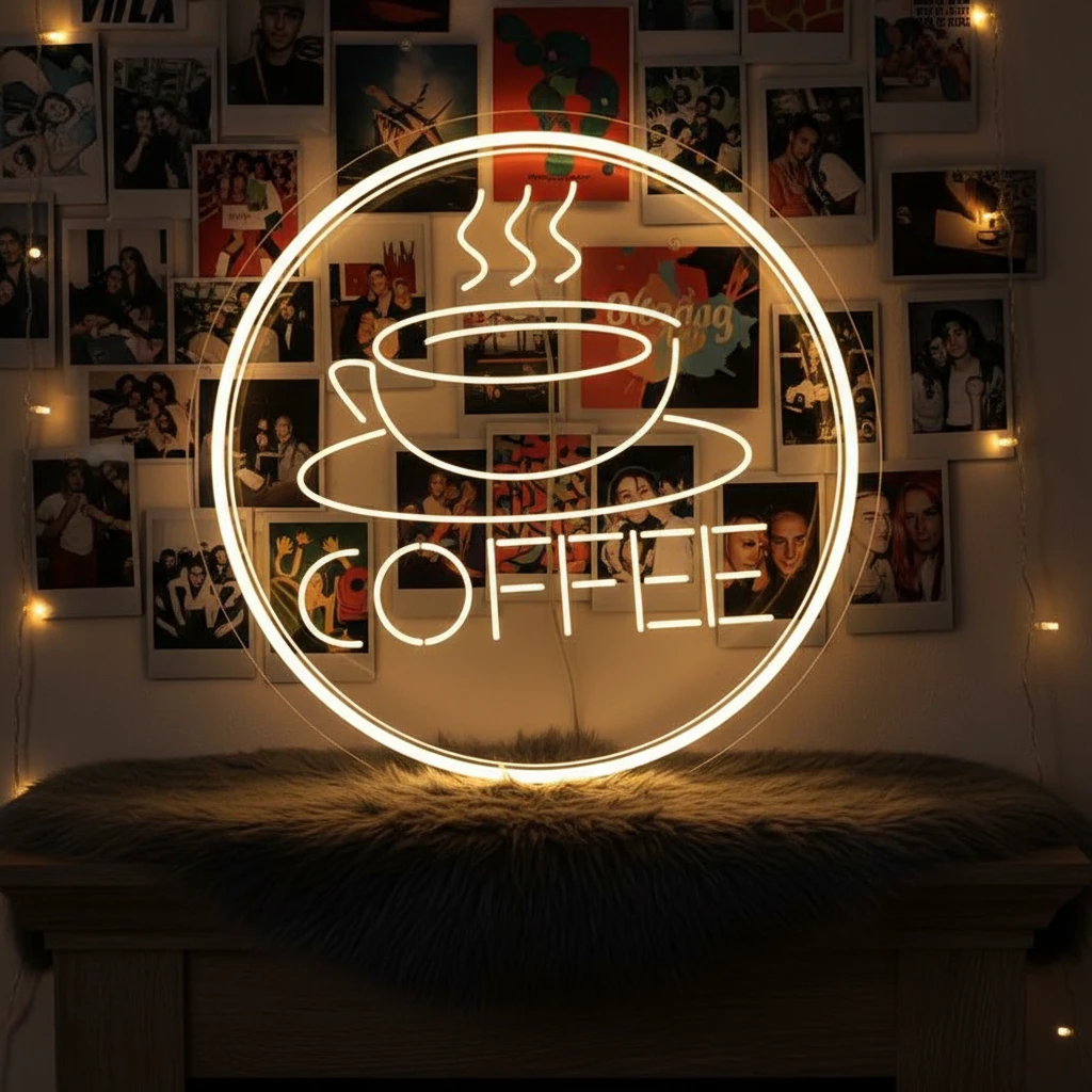 Round Coffee Neon Sign by Neonchics