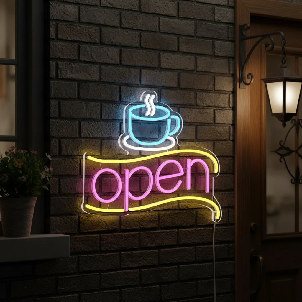 Coffee&Open Led Neon Sign for Shop Decor by Neonchics